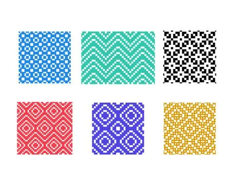 Set of Seamless pixel pattern on white, vector Illustrazione stock