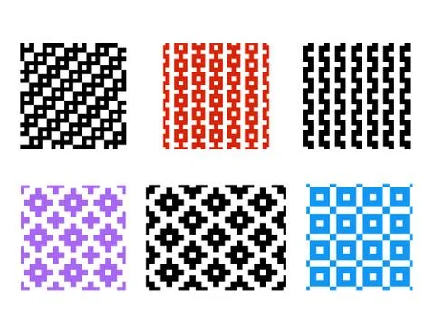 Set of Seamless pixel pattern on white, vector 스톡 일러스트
