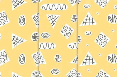 Set of seamless primitive ethnic pattern with black zig zag brush strokes Illustrazione stock