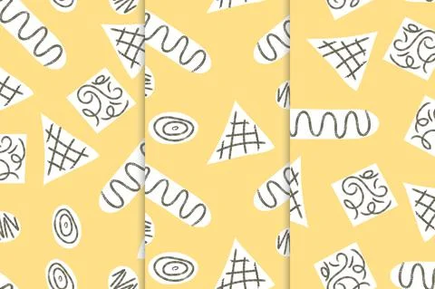 Set of seamless primitive ethnic pattern with black zig zag brush strokes Stock Illustration