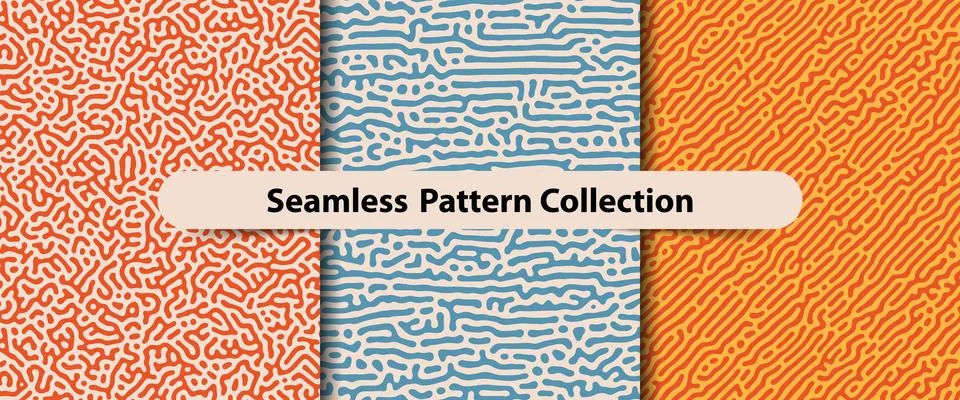 A set of seamless reaction diffusion turning Patterns. Biological shapes pattern Stock Illustration