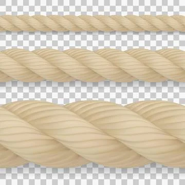Set of seamless realistic hemp ropes with high detail Stock Illustration