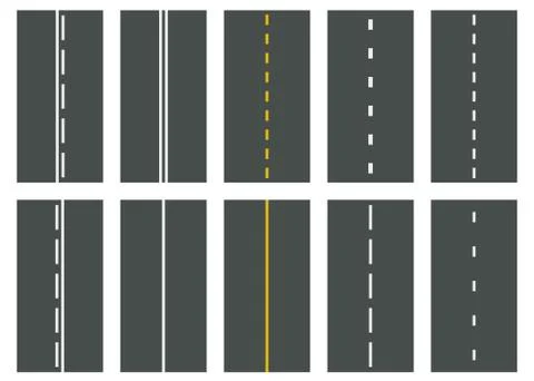 Set of Seamless Road Types. Highway Top View. Vector Stock Illustration