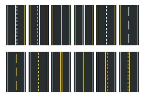 Set of Seamless Road Types. Highway Top View. Vector Stock Illustration