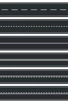 Set of Seamless Road Types. Highway Top View. Vector Stock Illustration