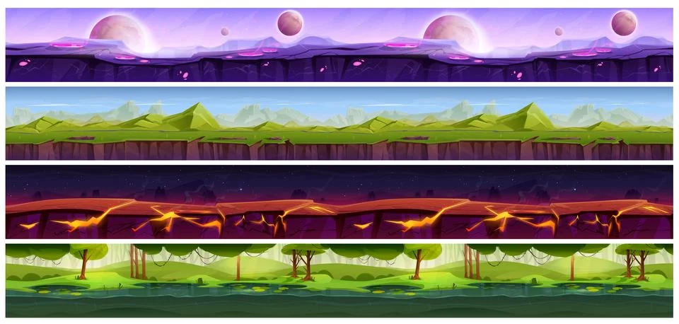 Set of seamless runner lava surface background Stock Illustration