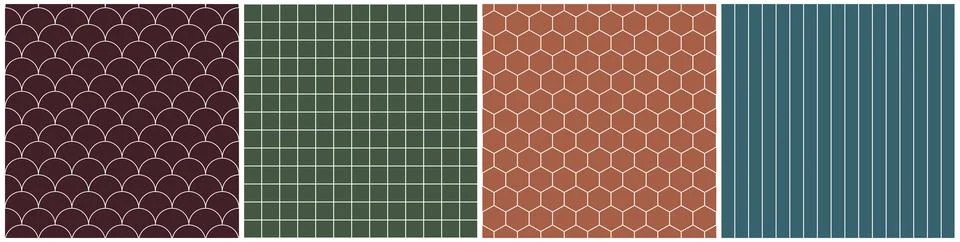 Set of seamless simple patterns - elegant colorful geometric design. Vector 스톡 일러스트
