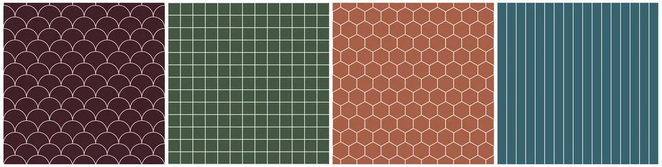 Set of seamless simple patterns - elegant colorful geometric design. Vector 스톡 일러스트