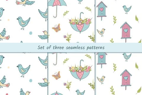 Set of Seamless Spring patterns Stock Illustration