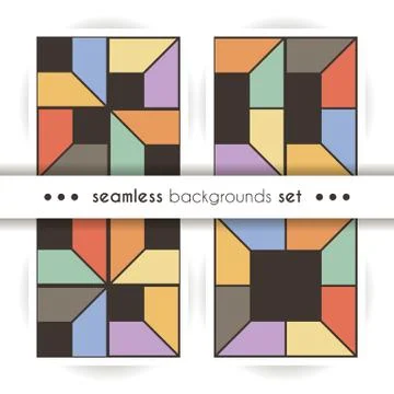 Set of seamless square patterns. Abstract stripes and spiral endless backgrou 스톡 일러스트