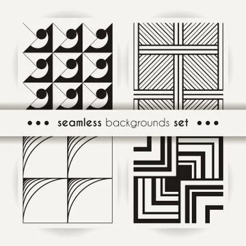 Set of seamless square patterns. Abstract stripes and spiral endless backgrou 스톡 일러스트
