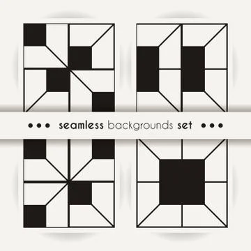 Set of seamless square patterns. Abstract stripes and spiral endless backgrou Stock Illustration