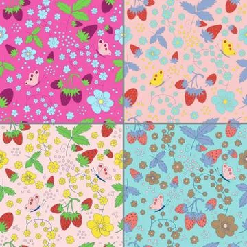 Set of seamless strawberry patterns Stock Illustration