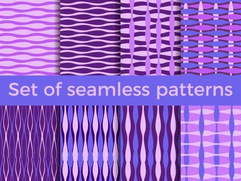 Set of seamless striped patterns. Curved line. Vector illustration Stock Illustration