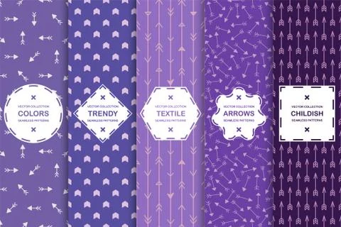 Set of seamless stylish colorful patterns - arrow texture. Vector trendy Stockillustratie