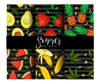 Set of seamless summer fruit pattern Illustrazione stock