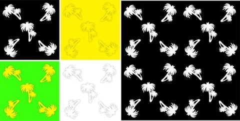 Set of seamless summer patterns. Palm trees on black and white Illustrazione stock