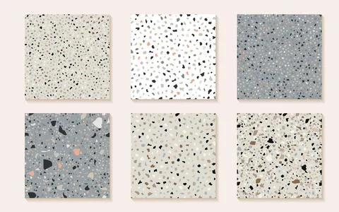 Set seamless terrazzo patterns in grey and beige tones Stock Illustration
