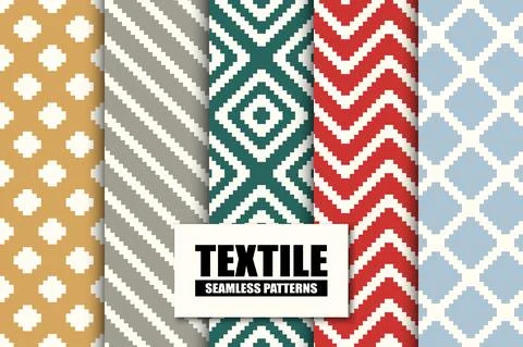 Set of seamless textile patterns - colorful geometric design. Vector ornament Illustrazione stock