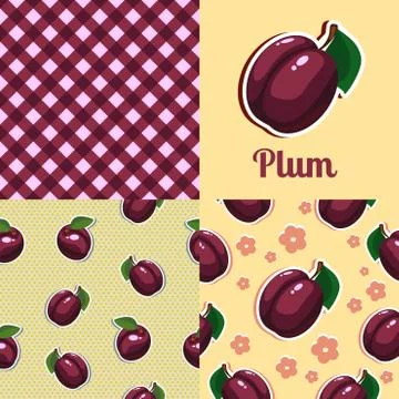 Set seamless texture with plums Stock Illustration