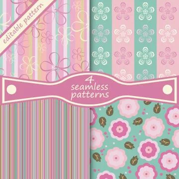 Set of seamless textures. Cherry blossoms. Spring seamless texture. Cherry bl 스톡 일러스트