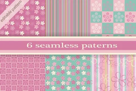 Set of seamless textures. Cherry blossoms. Spring seamless texture. Cherry bl Stock Illustration