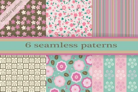 Set of seamless textures. Cherry blossoms. Spring seamless texture. Cherry bl Stock Illustration