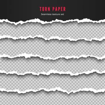 Set of seamless torn paper border stripes. Paper texture with damaged edge is イラスト素材
