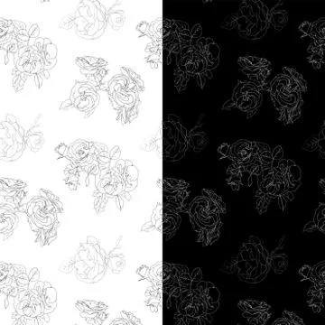 Set of seamless vector black and white flowers pattern Illustrazione stock