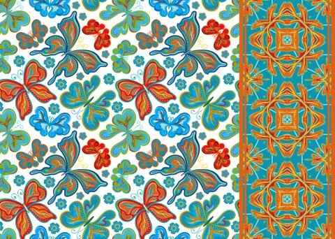 Set of seamless vector floral  pattern, pattern and border (band ribbon ) Can be Illustrazione stock