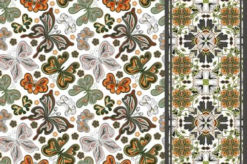 Set of seamless vector floral  pattern, pattern and border (band ribbon ) Can be Stock Illustration