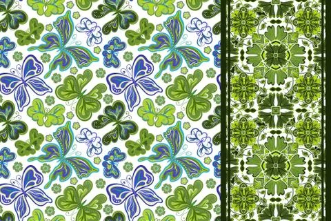 Set of seamless vector floral  pattern, pattern and border (band ribbon ) Can be 스톡 일러스트