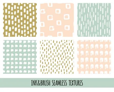 Set of seamless vector free hand doodle textures, dry brush ink art Stock Illustration