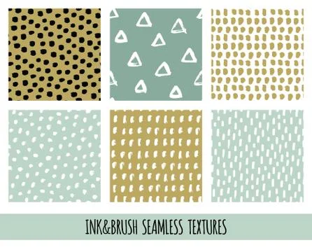 Set of seamless vector free hand doodle textures, dry brush ink art Stock Illustration