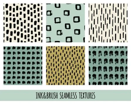 Set of seamless vector free hand doodle textures, dry brush ink art Stock Illustration