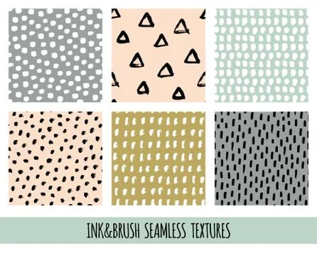 Set of seamless vector free hand doodle textures, dry brush ink art Illustrazione stock