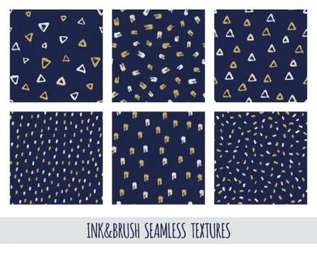 Set of seamless vector free hand doodle textures, dry brush ink art Stock Illustration