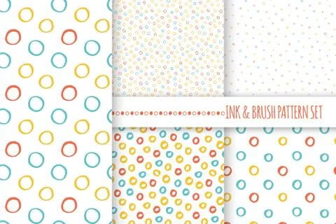 Set of seamless vector free hand multicolored baby doodle polka dot and circle Illustrazione stock