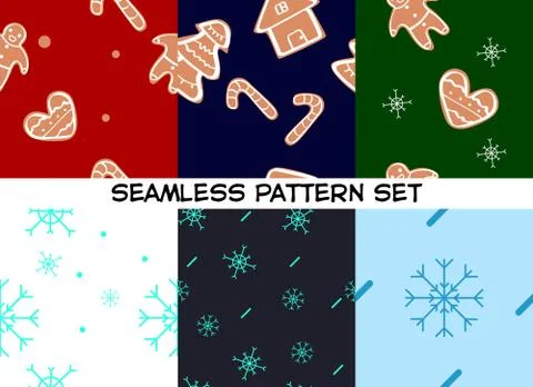 Set of Seamless vector pattern with gingerbread cookies. Christmas ornament Stock Illustration