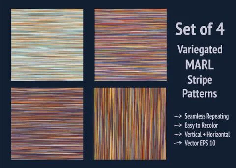 Set of seamless vector pattern marl stripe. Rainbow variegated heather texture 스톡 일러스트