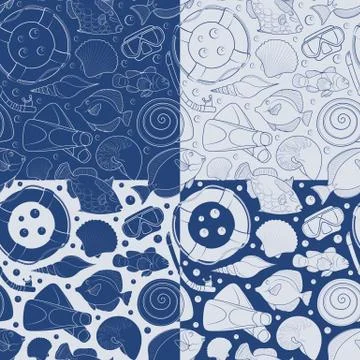 Set of seamless vector pattern with sea elements. イラスト素材