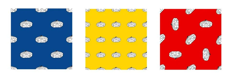 A set of seamless vector patterns from black and white houses in the style of Stock-Illustration