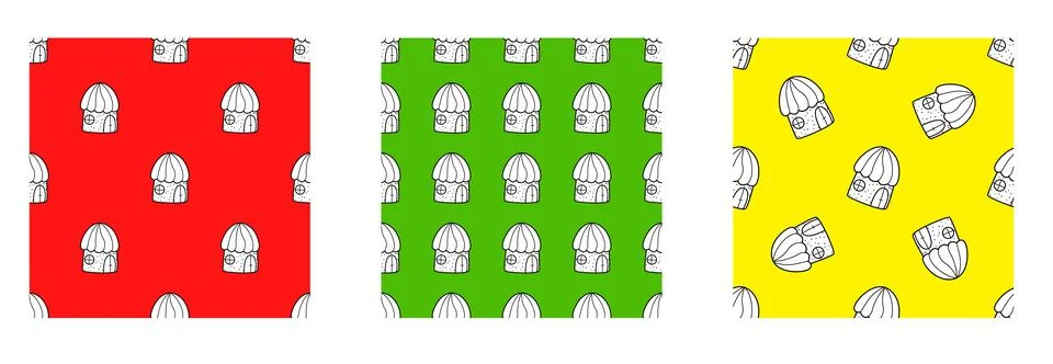A set of seamless vector patterns from black and white houses in the style of Illustrazione stock