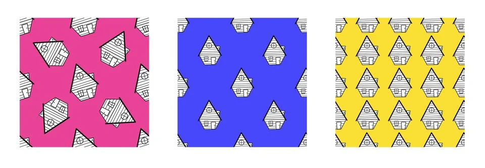 A set of seamless vector patterns from black and white houses in the style of Illustrazione stock