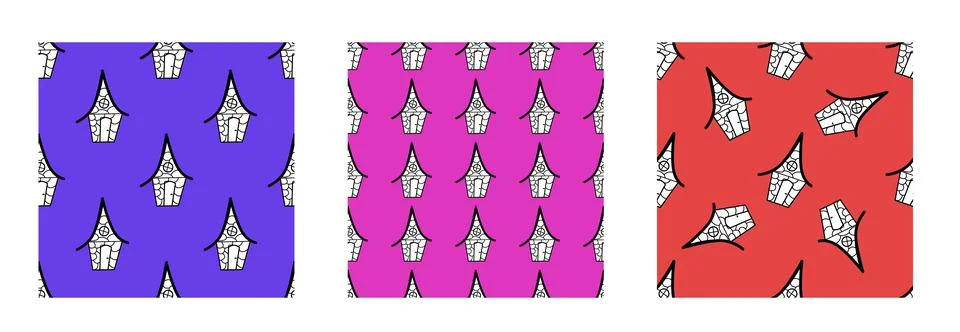A set of seamless vector patterns from black and white houses in the style of Illustrazione stock