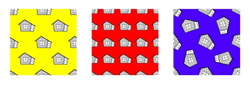 A set of seamless vector patterns from black and white houses in the style of Stock Illustration
