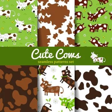 Set of seamless vector patterns with cow and skin texture. Stockillustratie