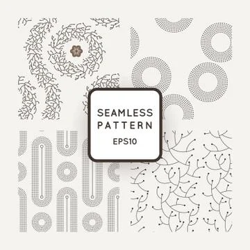 Set of seamless vector patterns with dotted and branched elements Stock Illustration