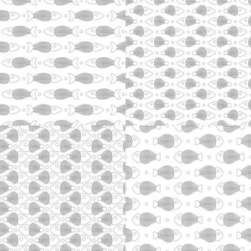 Set of seamless vector patterns with fish skeletons. Stock Illustration