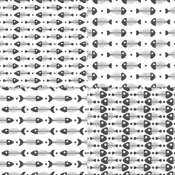 Set of seamless vector patterns with fish skeletons. Stock Illustration